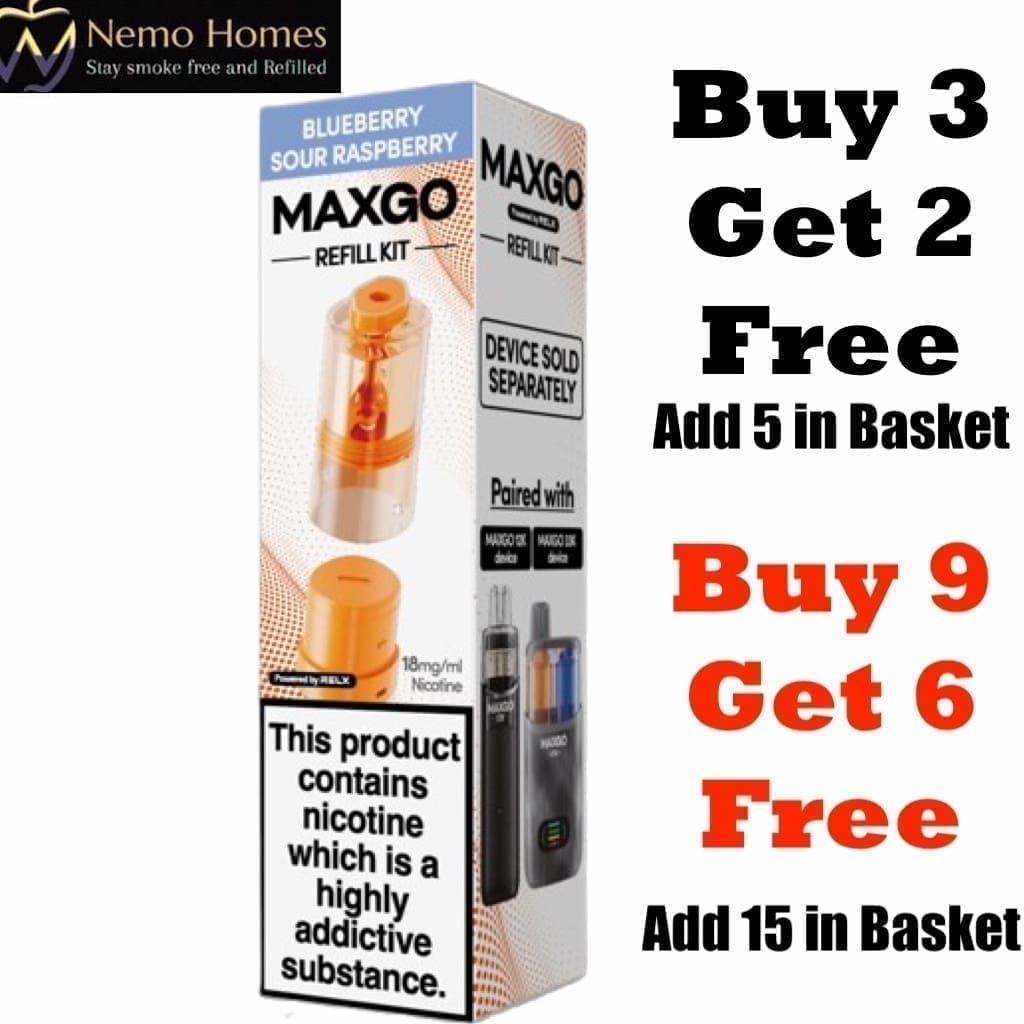 Buy RELX MAXGO 33k Vape Kit and Pods - 12K Refill Blueberry Sour Raspberry - Free UK Next Day Delivery (no minimum spend)