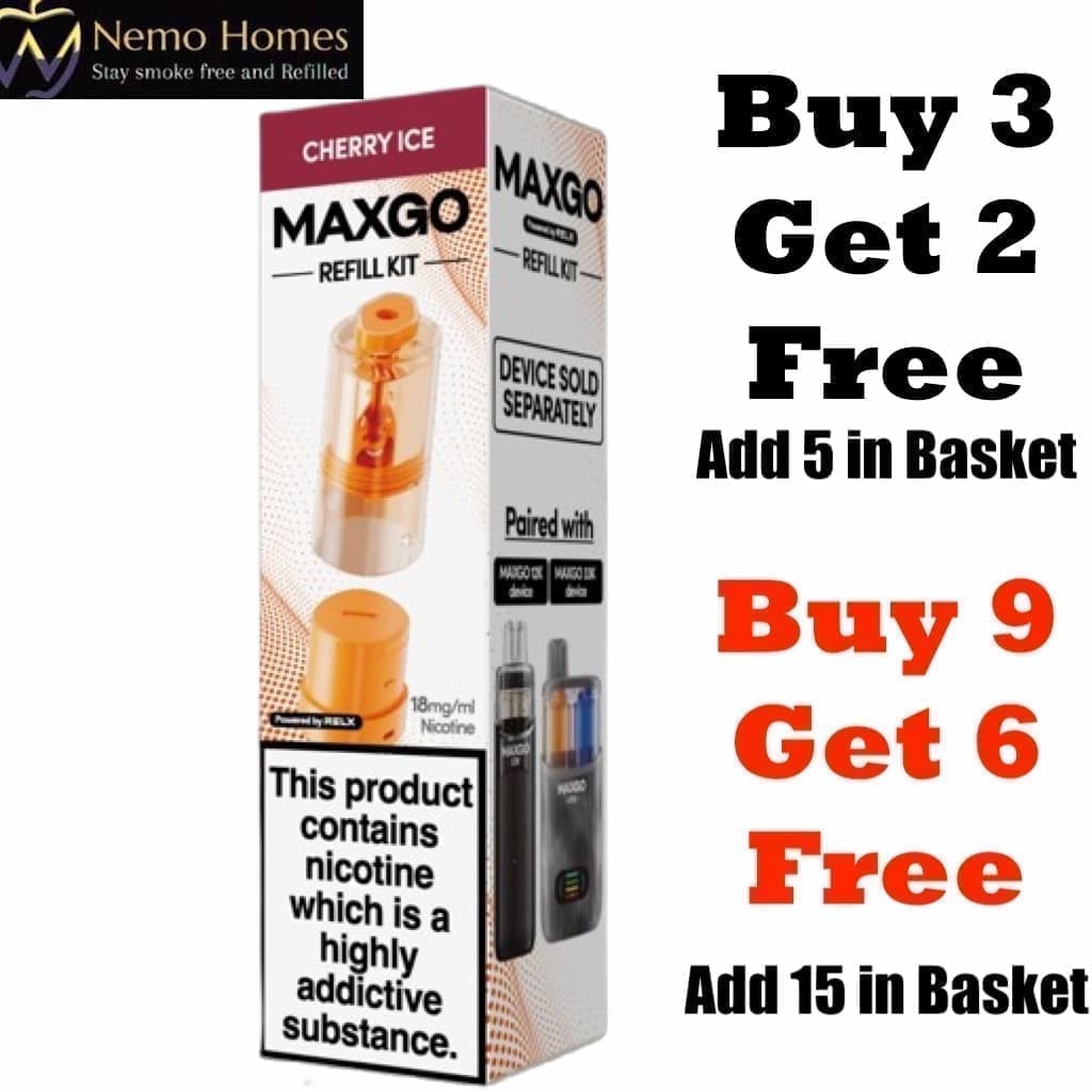 Buy RELX MAXGO 33k Vape Kit and Pods - 12K Refill Cherry ice - Free UK Next Day Delivery (no minimum spend)