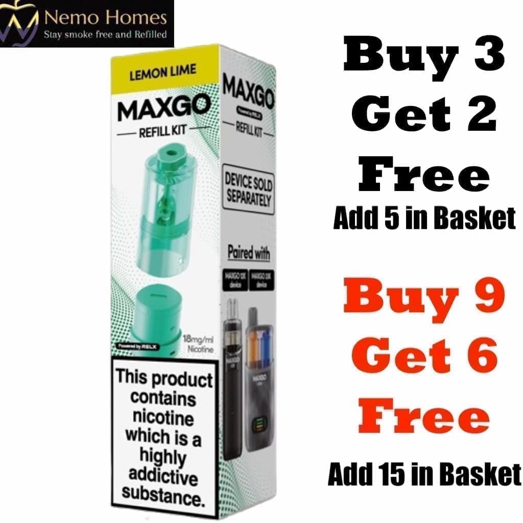 Buy RELX MAXGO 33k Vape Kit and Pods - 12K Refill Lemon Lime - Free UK Next Day Delivery (no minimum spend)