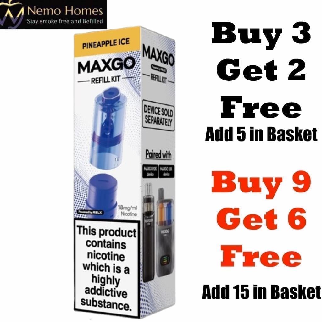 Buy RELX MAXGO 33k Vape Kit and Pods - 12K Refill Pineapple Ice - Free UK Next Day Delivery (no minimum spend)