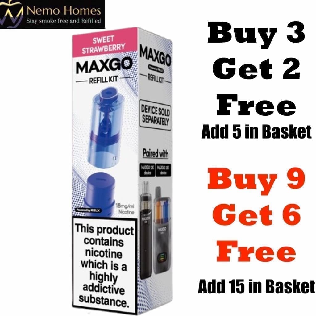 Buy RELX MAXGO 33k Vape Kit and Pods - 12K Sweet Strawberry - Free UK Next Day Delivery (no minimum spend)