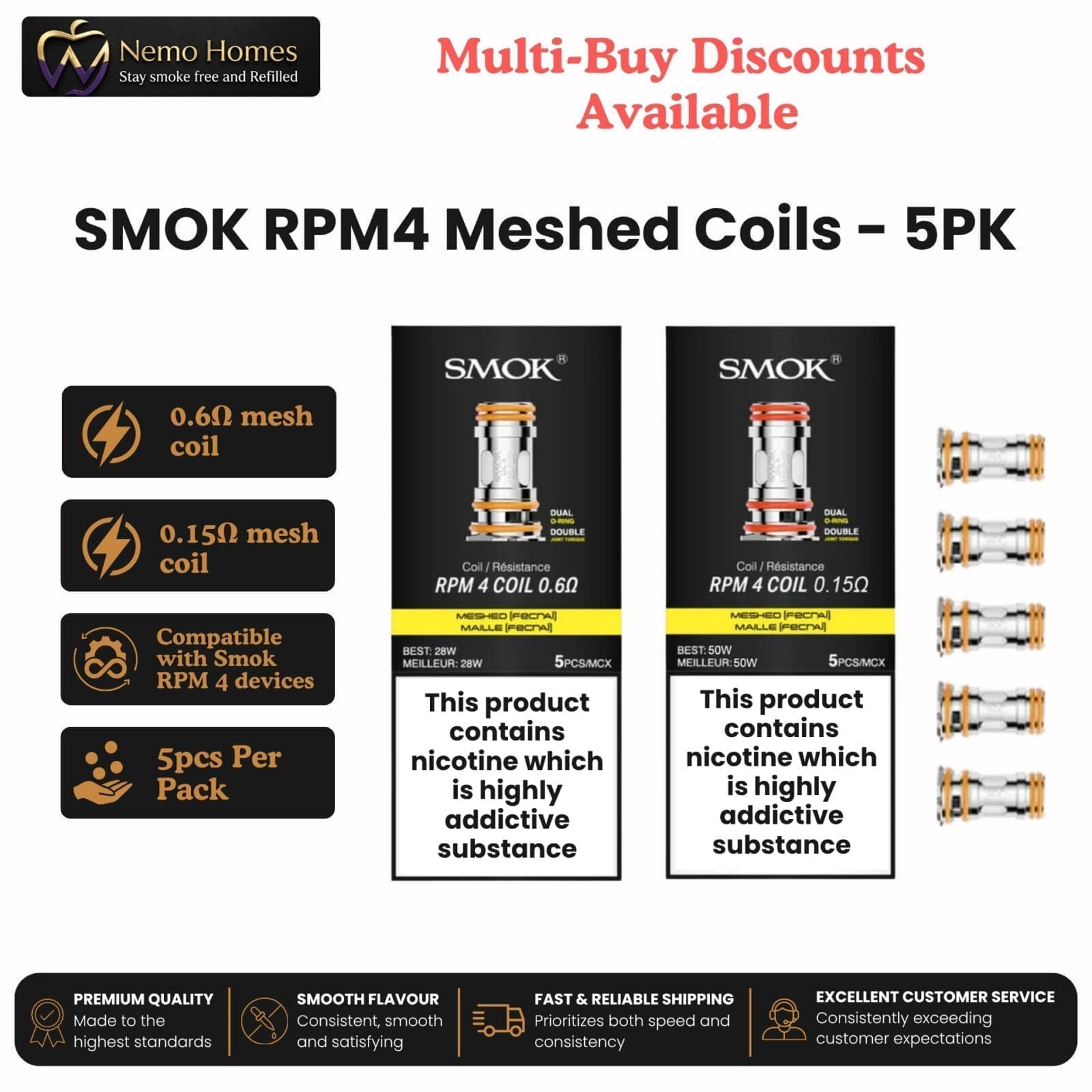 Buy SMOK RPM4 Mesh Coils – 5 Pack - Free UK Next Day Delivery (no minimum spend)