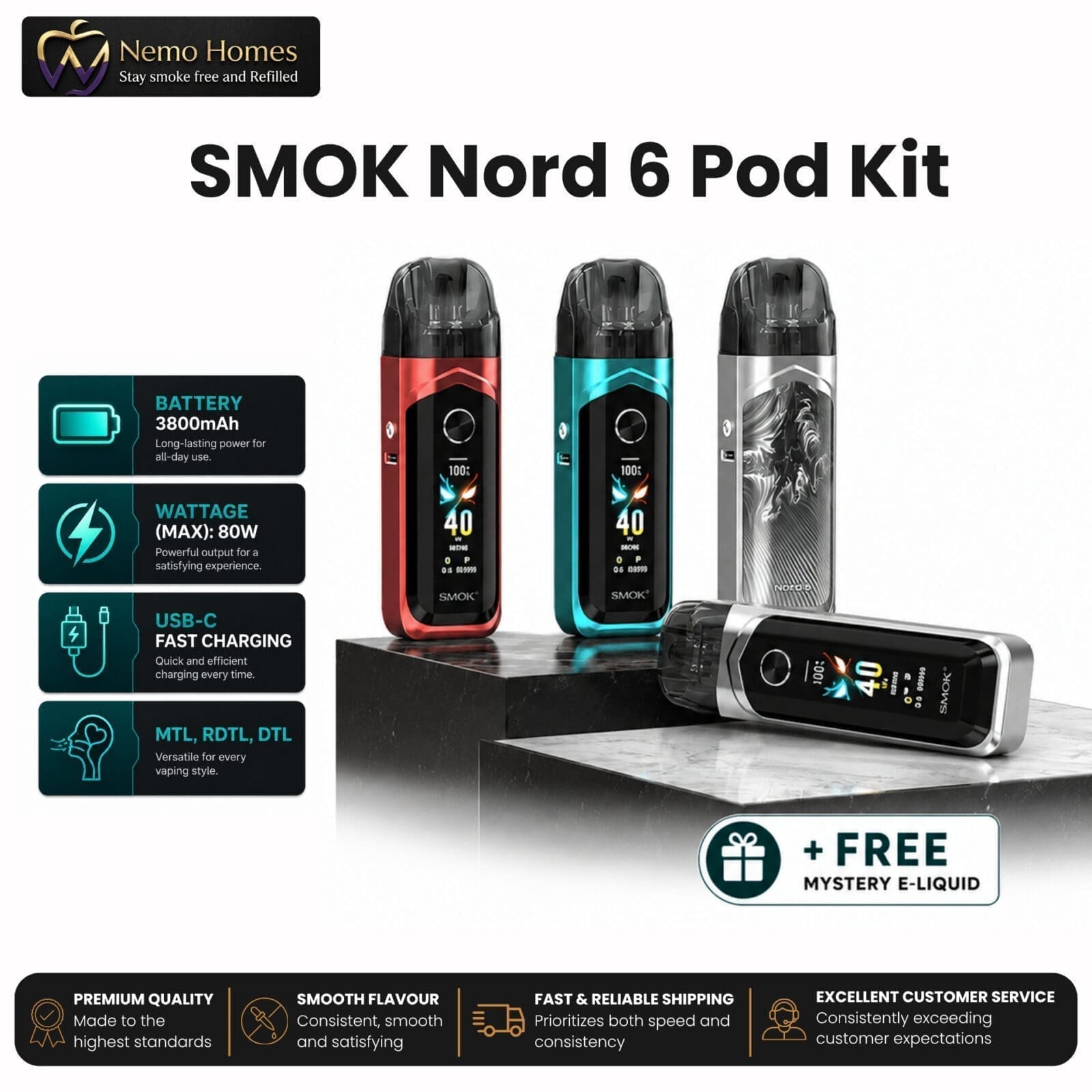 Buy SMOK Nord 6 Kit + Free E liquid - Free UK Next Day Delivery (no minimum spend)