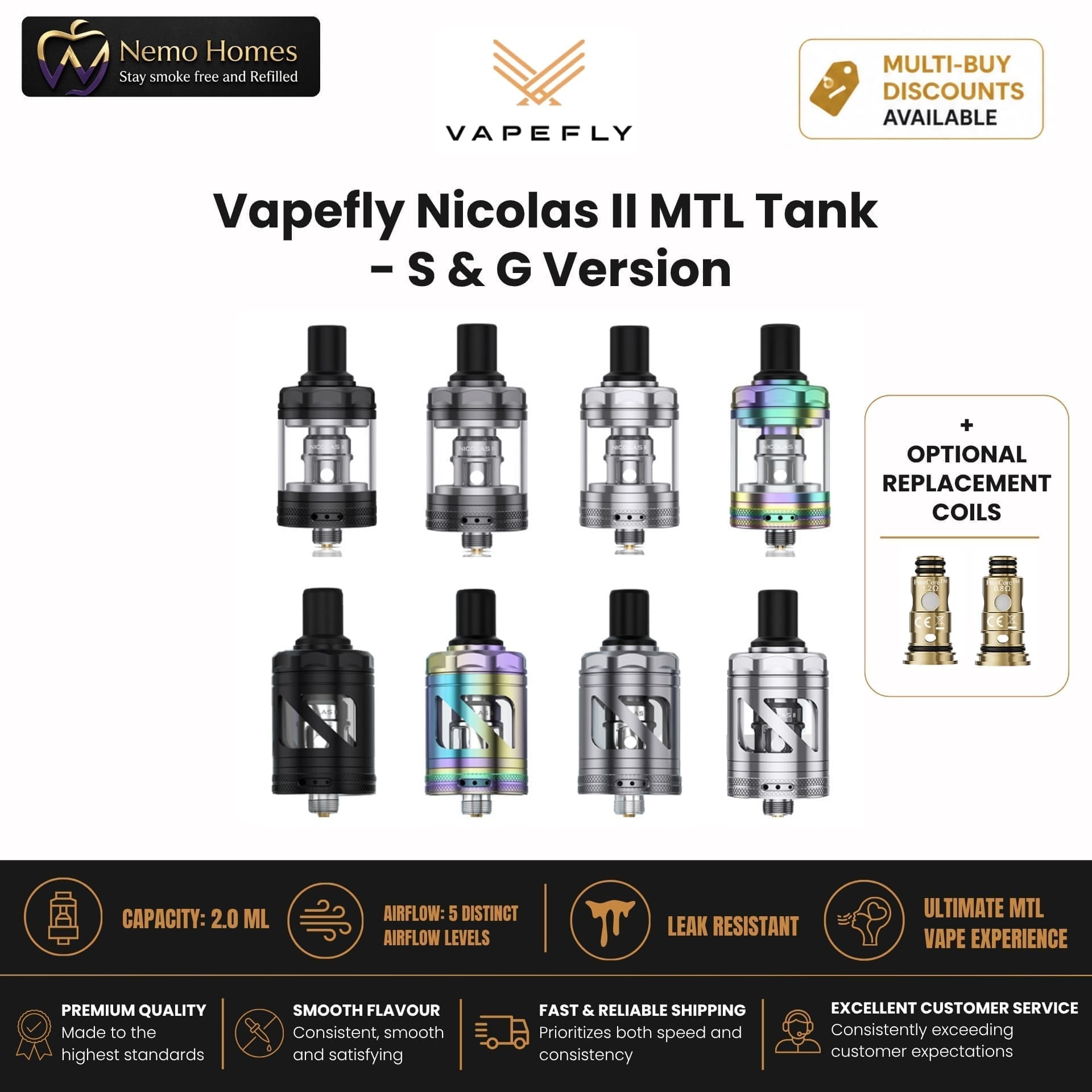 Buy Vapefly Nicolas II MTL Tank and Opt Coils (Nicolas 2) - Free UK Next Day Delivery (no minimum spend)