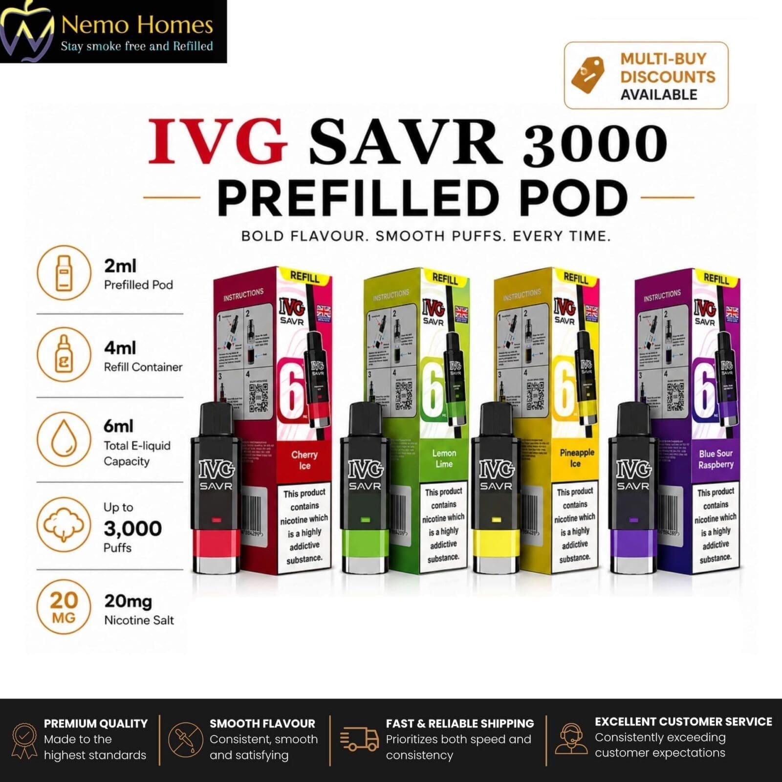 Buy IVG SAVR 3000 Pod Kit and Pod Refill - Free UK Next Day Delivery (no minimum spend)