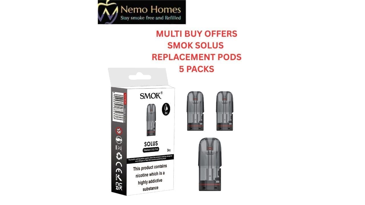Buy SMOK Solus Replacement Pods - Meshed 0.9Ohm - 2ml (5 PACKS) - Free UK Next Day Delivery (no minimum spend)