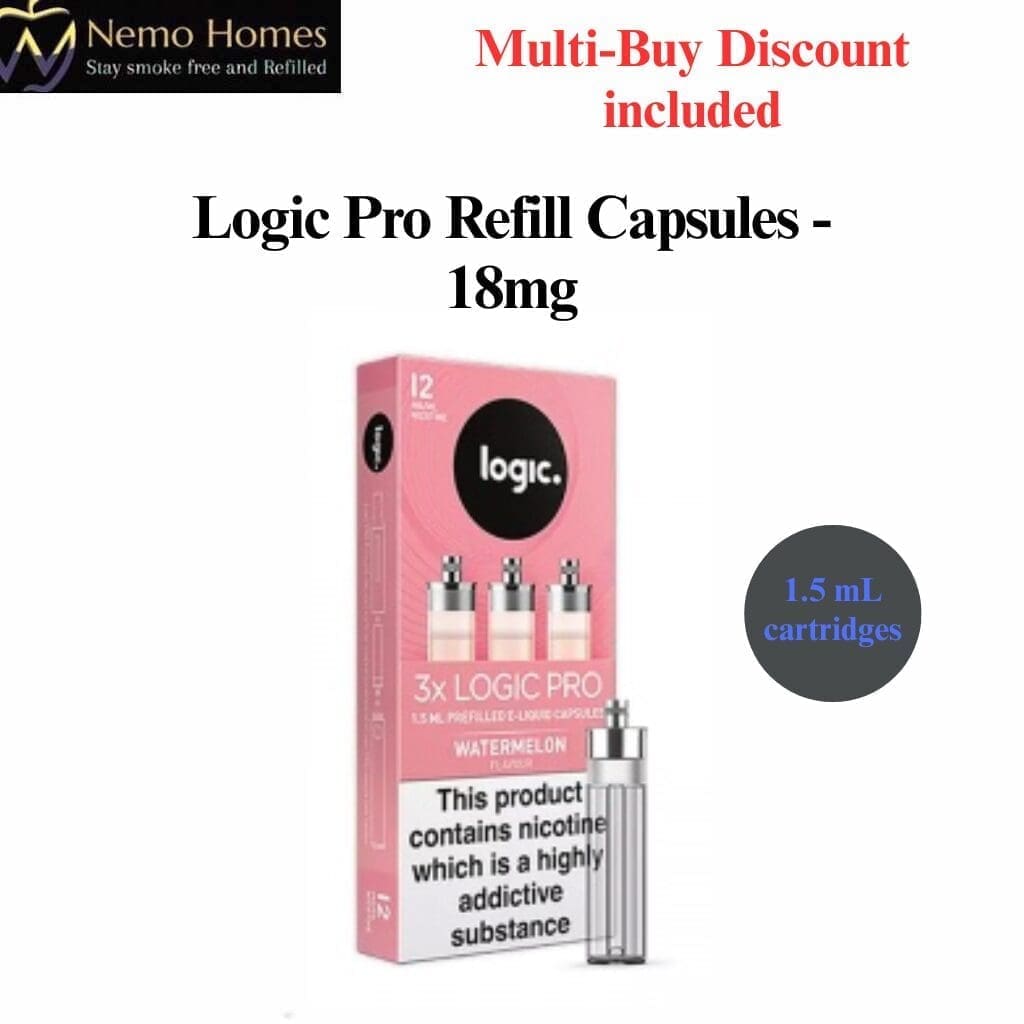 Buy Logic Pro Vape Device and Refill Capsules - Logic Pro Watermelon Refill Capsules - Free UK Next Day Delivery (no minimum spend)