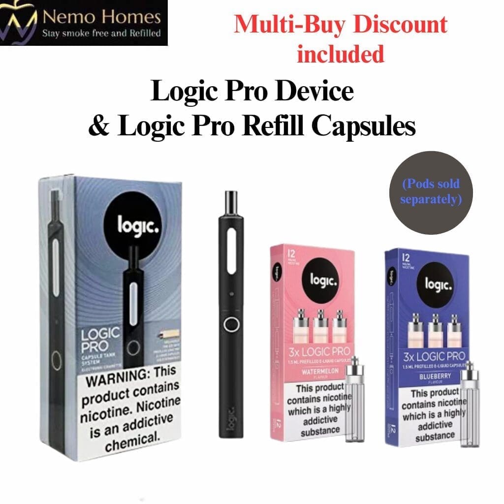 Buy Logic Pro Vape Device and Refill Capsules - Free UK Next Day Delivery (no minimum spend)