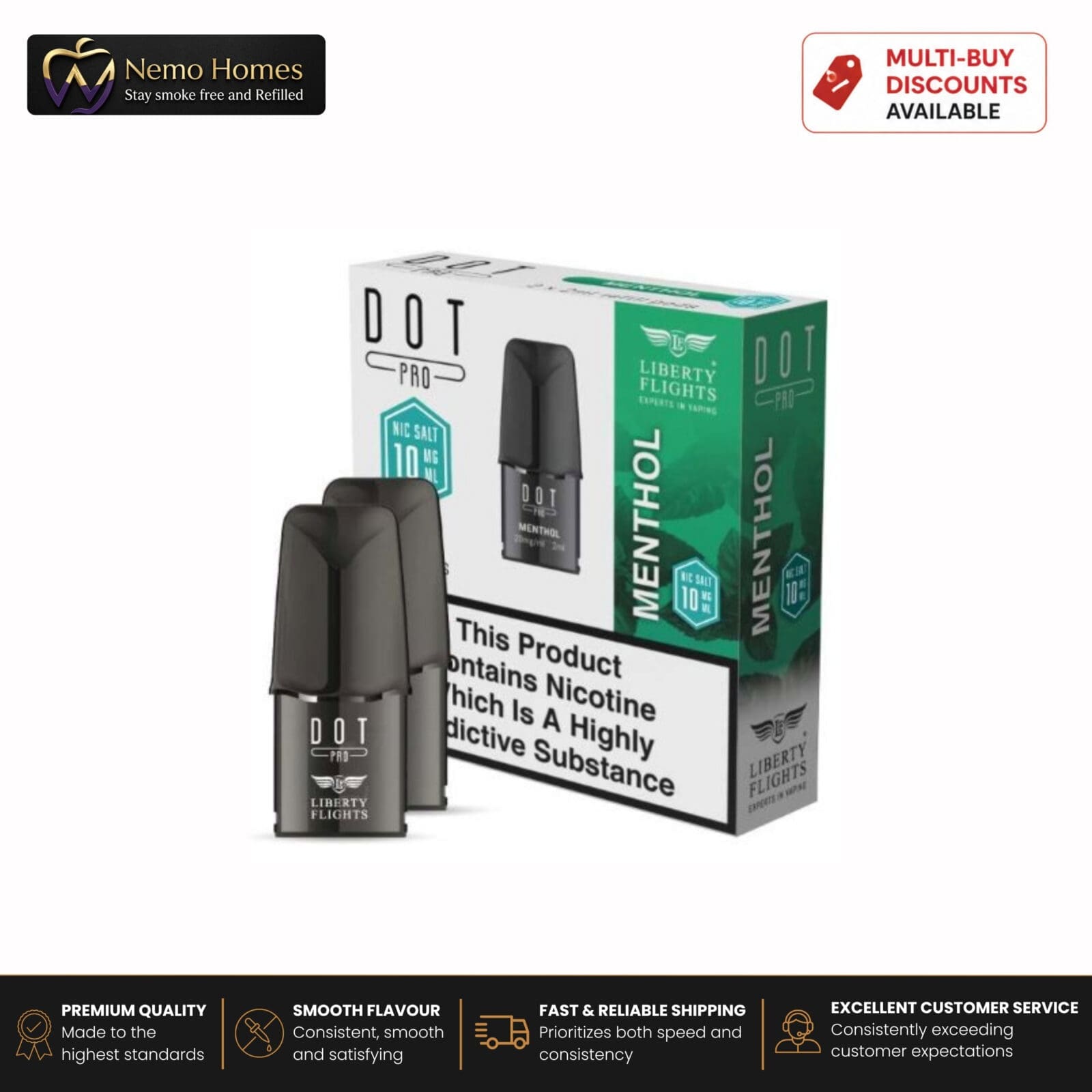 Buy DOT PRO Pods by Liberty Flights - Prefilled Pod - DOT Pro Pod - Menthol - 20mg - Free UK Next Day Delivery (no minimum spend)