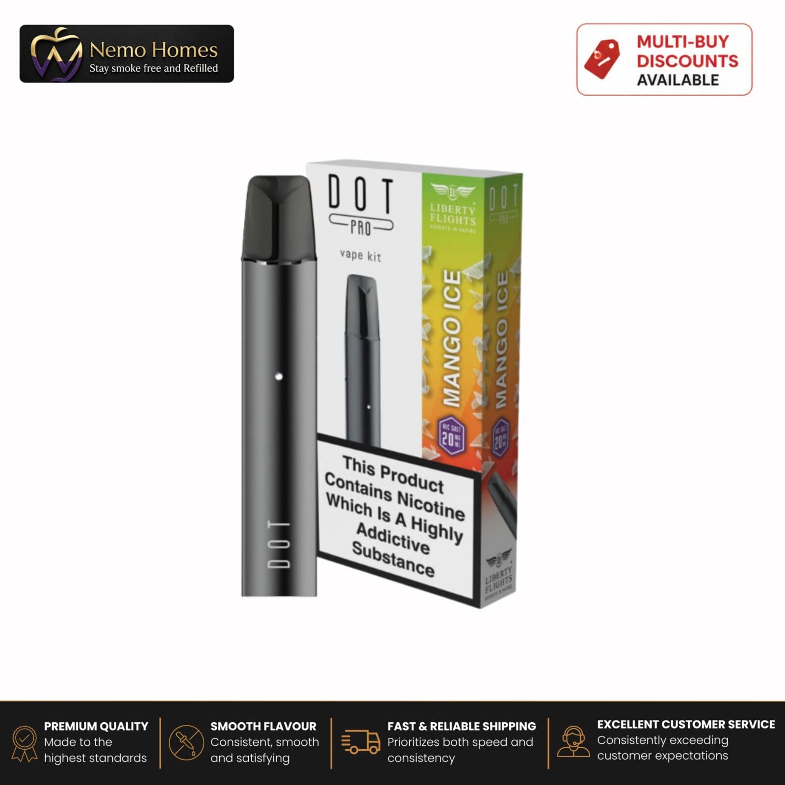 Buy DOT PRO Kit and Pods by Liberty Flights - Mango Ice 20mg Dot Pro Kit - Free UK Next Day Delivery (no minimum spend)